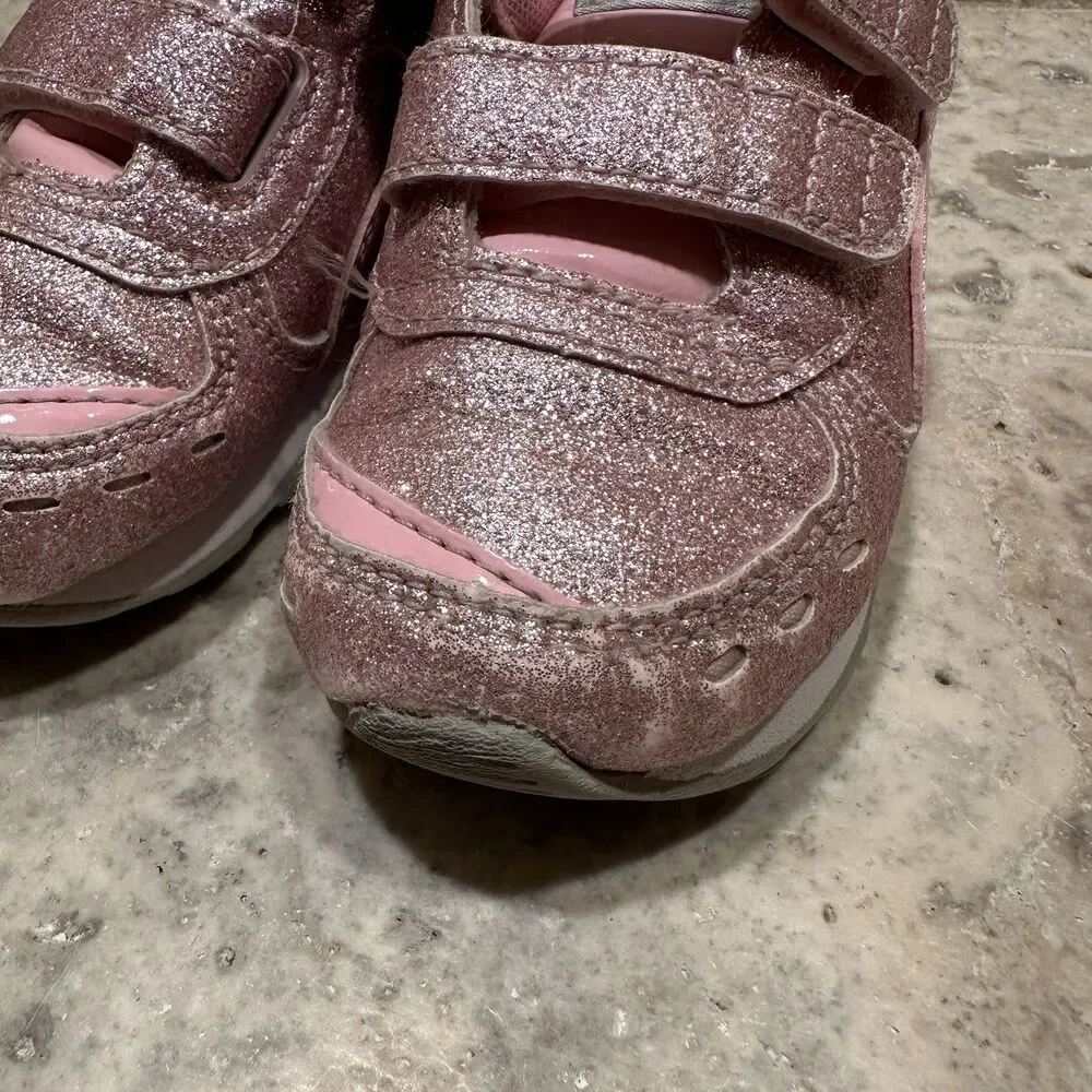 Kids PUMA Trainers Sneakers Pink Glitter‎ - Size 6C Hook And Loop Fastener